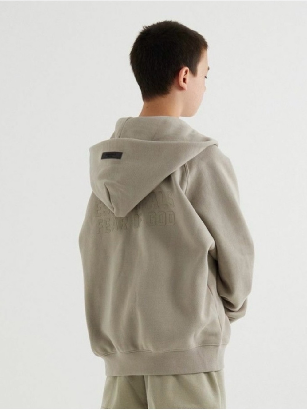 Fear of God Essentials Kids - Logo-Flocked Cotton-Jersey Zip-Up Hoodie - Gray